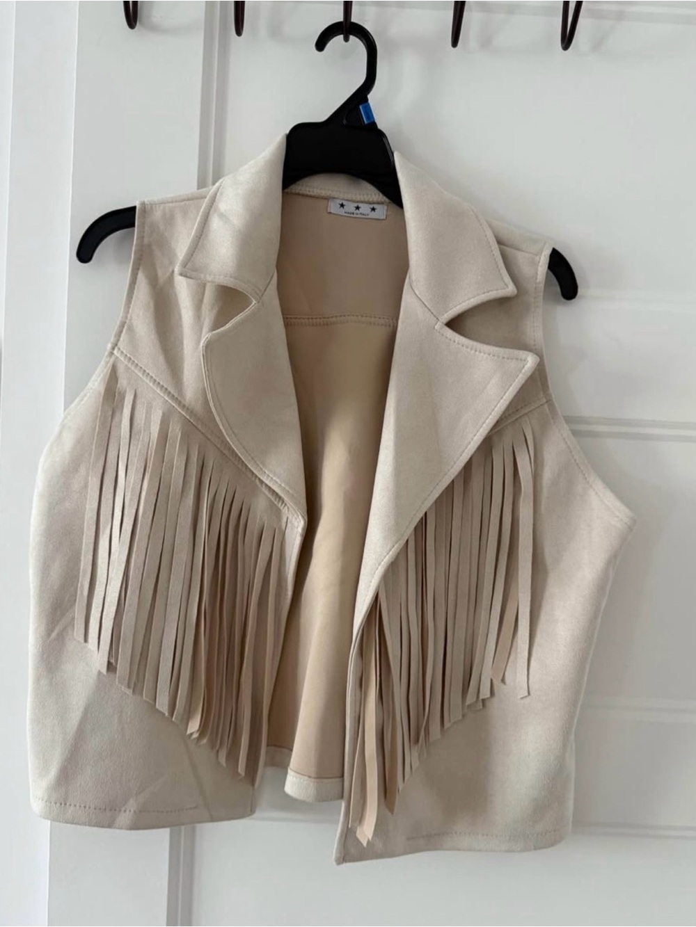 Fringed Faux-Suede Vest - Cream Women's Jacket